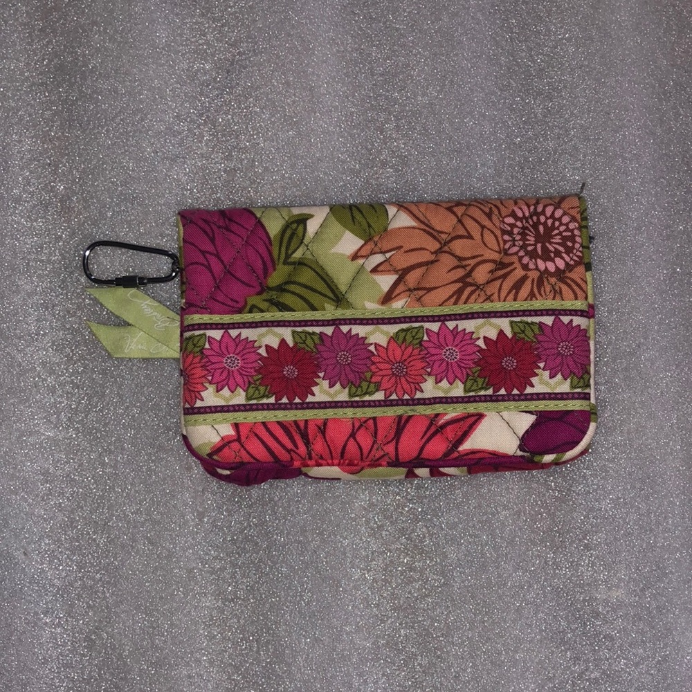 Vera Bradley Floral Quilted Zip Wristlet in Pink Green Orange